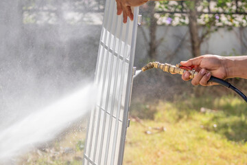 air conditioning filter cleaning with water spray