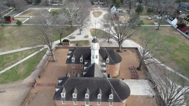 Drone shot of the Capitol Building in Colonial Williamsburg, Williamsburg, Virginia, United States