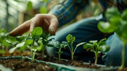 someone is planting a plant in a pot in the garden