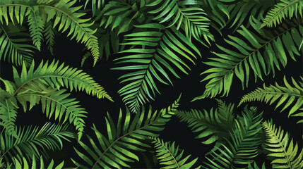 Fern green leaves on black background. Hand drawn sea