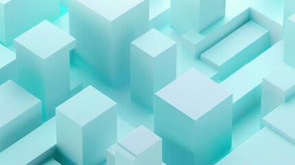 Fototapeta premium 3D render of various turquoise blocks creating a geometric, abstract cityscape, conveying modernity and design
