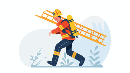 Firefighter carrying ladder. Fire fighter fireman goi