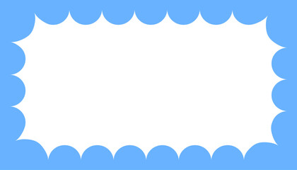 Cloudy wave curve edge frame. Wavy scalloped rectangle border. Doodle drawn rectangle picture frame. Empty blue text box. Funky zigzag design element. Vector illustration isolated on white background.