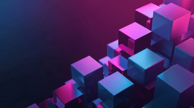 Fototapeta Vibrant neon cubes with a glowing effect on a dark gradient background, giving a sense of technology and modernity