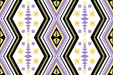 Violet and Yellow flowers Tribal seamless pattern 