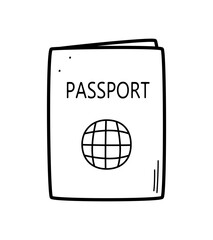 Passport sketch doodle icon. Vector illustration of the document, the concept of travel, identification of personality. Isolated on white.