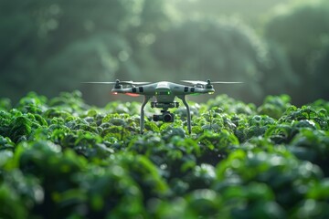 Crop care advancements with drone technology improve efficient farming techniques, sustainable farming practices, business agriculture, creative farm management, and agricultural illustration.