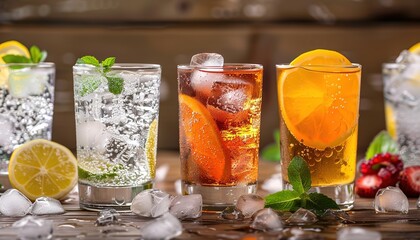 Cocktail with lime and mint drinks glass with ice