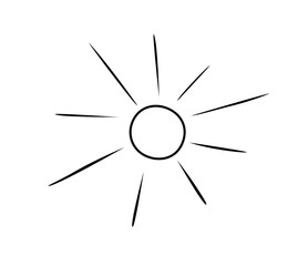 Sun sketch doodle icon. Vector illustration of a cartoon sun with rays, isolate on white.