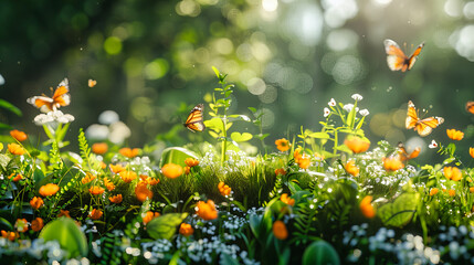 Fresh Spring Meadow Blooming with Daisies, Bright and Cheerful Floral Landscape