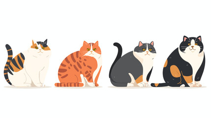 Four of cat body condition vector flat illustration.