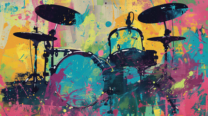 colorful  grunge graffiti art with jazz rock music band street art with drums musical instrument
