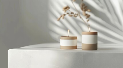 Minimalist White Candle with Dry Branch for Spa Relaxation, Copyspace, Candle Mockup