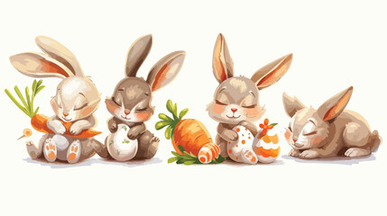 Four of cute funny Easter rabbits or bunnies isolated