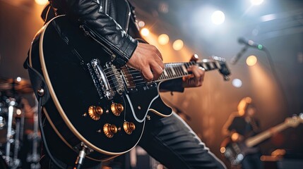Obraz premium Rock guitarist performing on stage at a concert