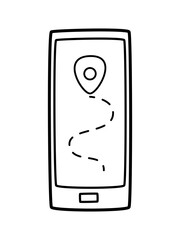 A mobile phone with a sketch of navigation and route. Vector illustration of an electronic map.