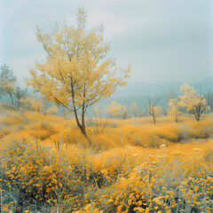 Surreal Yellow-Tinged Landscape: A Perfect Illustration of the Xanthopsia Phenomenon