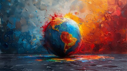 Colorful paint splatters forming the shape of a globe. AI generate illustration