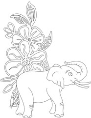 Elephant and A Floral Vine Coloring Page. Printable Coloring Worksheet for Adults and Kids. Educational Resources for School and Preschool.