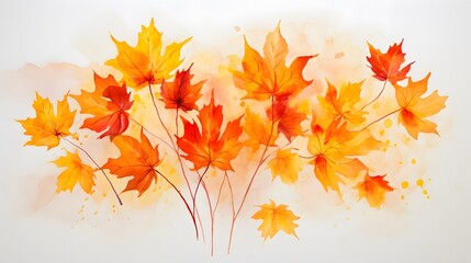 Naklejka na ściany i meble Watercolor autumn background with maple leaves. Generative AI.
