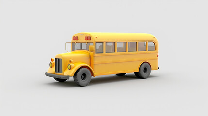 Cute minimalistic retro yellow school bus 3d render illustration. vehicle on isolated background.