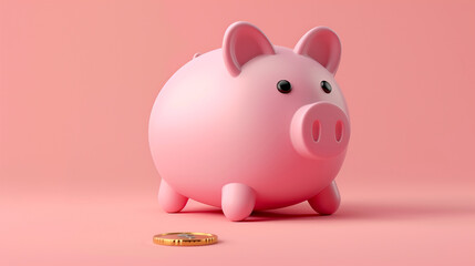 3d render pink piggy bank saving money coin with plastic cartoon minimal style.