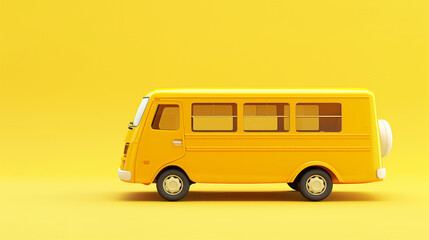 Cute minimalistic retro yellow school bus 3d render illustration. vehicle on isolated background.