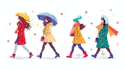 Four of girl in various weather conditions. Bundle of