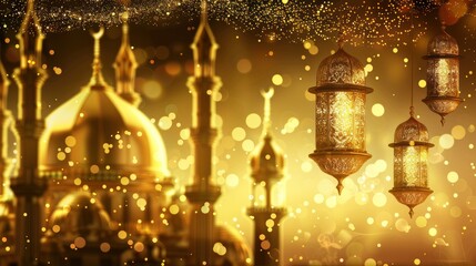 Yellow Arabic lantern, islamic background, Ramadan kareem