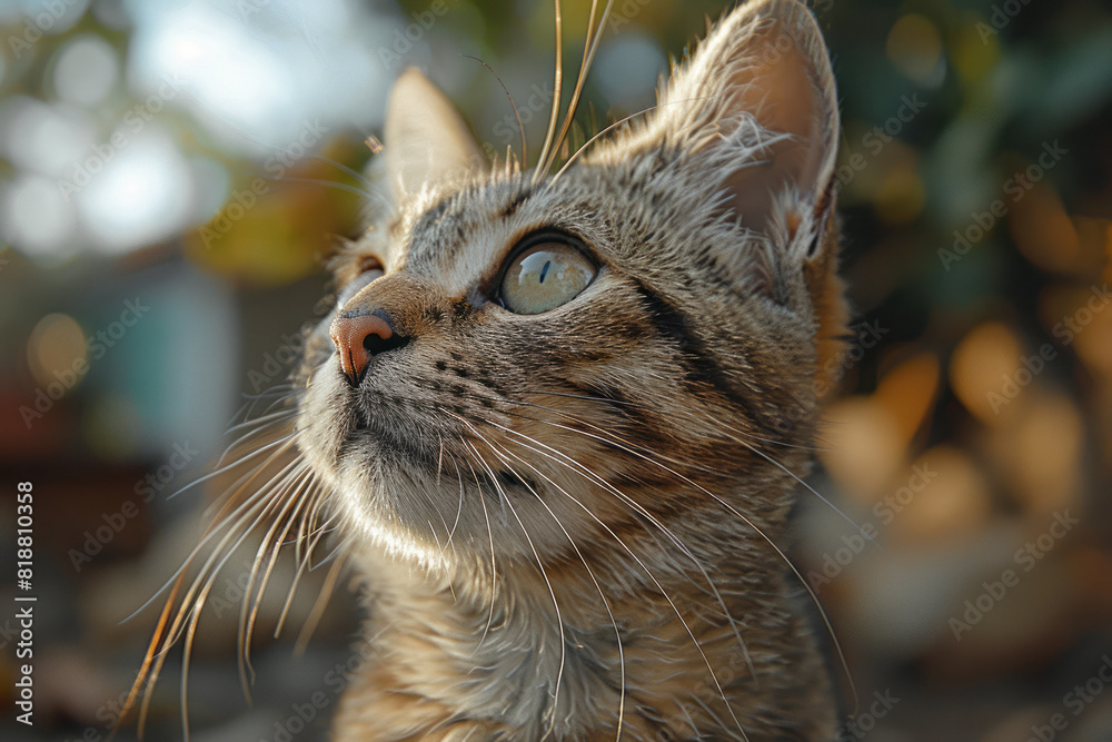 Poster A focused cat with intense eyes and ears pointed forward, staring intently at a moving object,