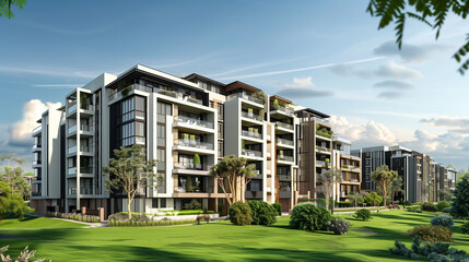 3d render of the resitental building exterior view.