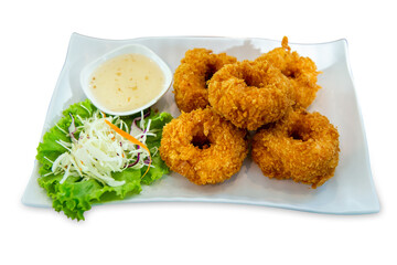 Top view of Crispy Thai Prawn Cake , focus selective