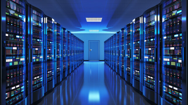 Server room interior in datacenter.