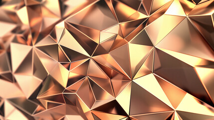 3d render, abstract rose gold crystal background, faceted copper metallic texture, macro panorama, wide panoramic polygonal wallpaper.