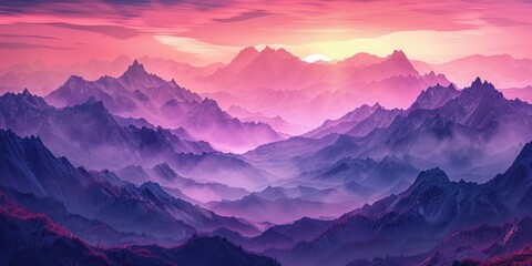 Obraz premium Abstract organic art concept of a mountain landscape at sunset