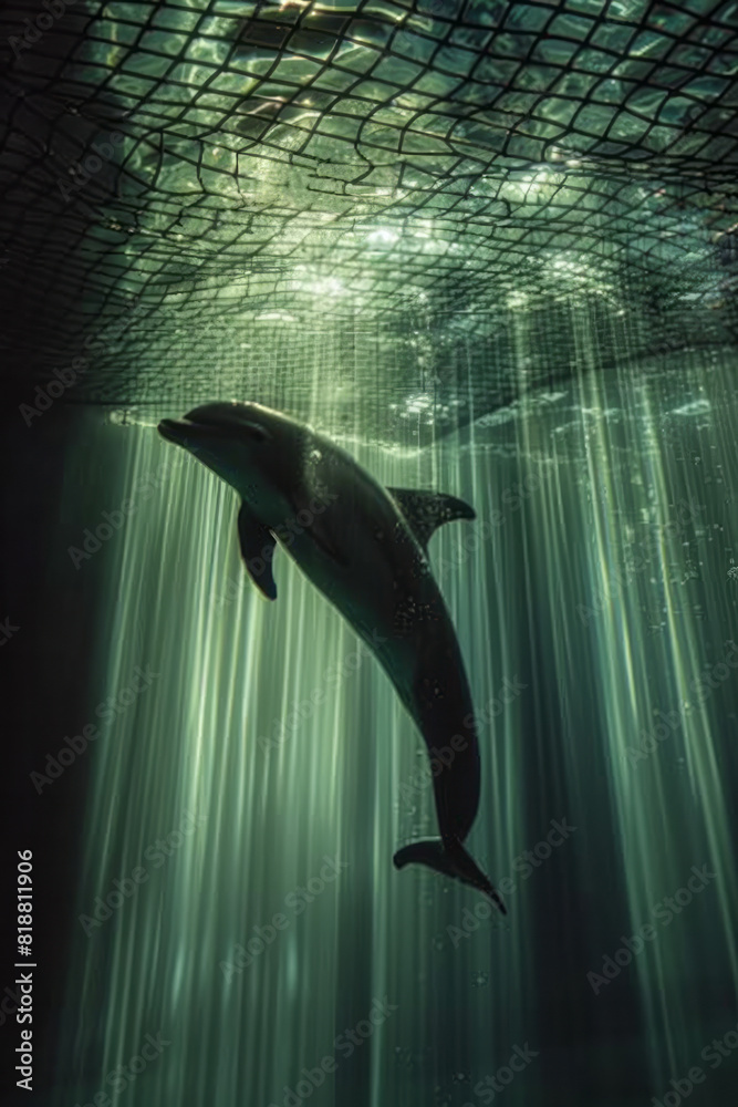 Aufkleber abstract image of a dolphin swimming, with the outline of its body distorted by the rippling shadows