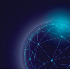 Digital globe with blue network connections,
a globe connected with lines, dots, and other electrical connections, in the style of dark sky-blue and dark navy, soft-focus, streamlined forms
