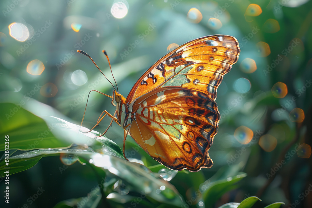 Aufkleber abstract image of a butterfly's wings, their delicate patterns intersected by the lines of a glass t
