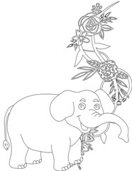 Elephant and A Floral Vine Coloring Page. Printable Coloring Worksheet for Adults and Kids. Educational Resources for School and Preschool.