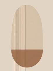 Fototapeta premium Simple Scandinavian Design: Vertical Lines, Stone Oval, Minimalist Style, Neutral Background