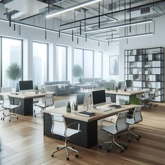 A large office with a large desk and chairs image used for printing meaning attractive image.