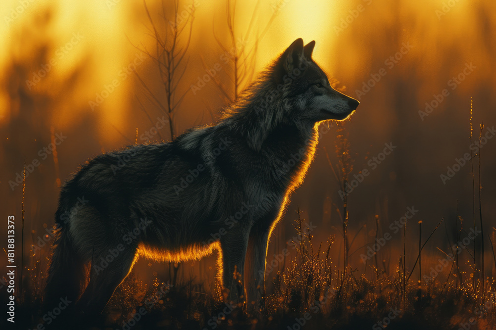 Poster scene of a wolf with a broken form, gaps in its silhouette symbolizing its captivity and loss of wil