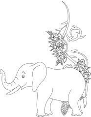Elephant and A Floral Vine Coloring Page. Printable Coloring Worksheet for Adults and Kids. Educational Resources for School and Preschool.