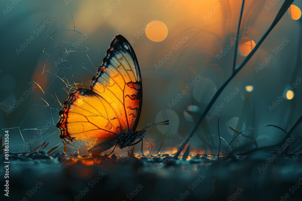 Aufkleber abstract image of a butterfly with torn wings, its incomplete silhouette representing the loss of fr