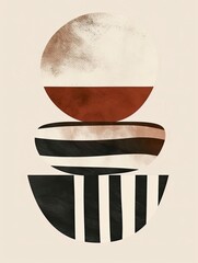 Minimalist Oval Stack: Abstract Print with Scandinavian Influence, Hygge Aesthetic