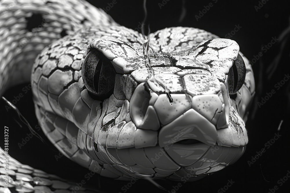 Poster illustration of a snake with a shattered outline, symbolizing the confinement of reptiles in enclosu