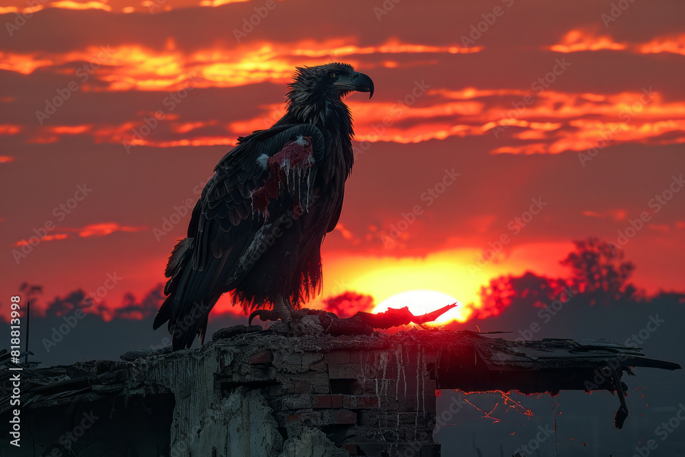 Poster Scene of an eagle with torn wings, its incomplete silhouette highlighting the loss of its ability to soar,
