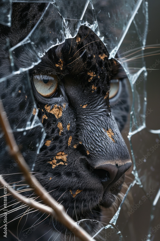 Aufkleber artistic portrayal of a leopard with a fragmented silhouette, pieces missing to highlight its broken