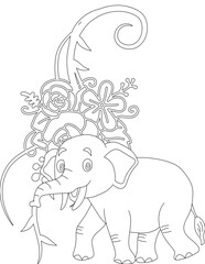Elephant and A Floral Vine Coloring Page. Printable Coloring Worksheet for Adults and Kids. Educational Resources for School and Preschool.