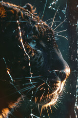 Artistic portrayal of a leopard with a fragmented silhouette, pieces missing to highlight its broken spirit,
